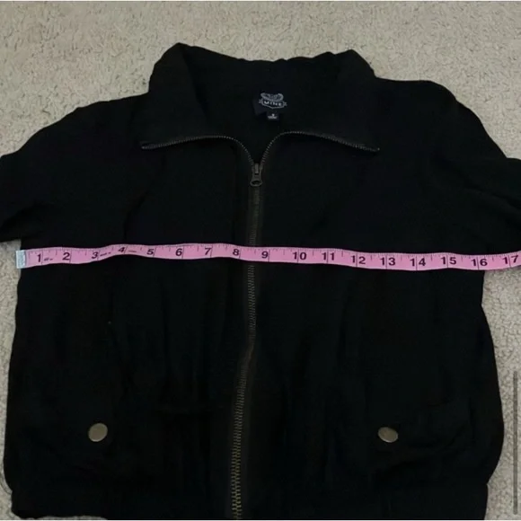 Vintage Y2K Grunge Bomber Black Zip-Up Jacket, lightweight, adjustable, xs/s - Picture 6 of 8